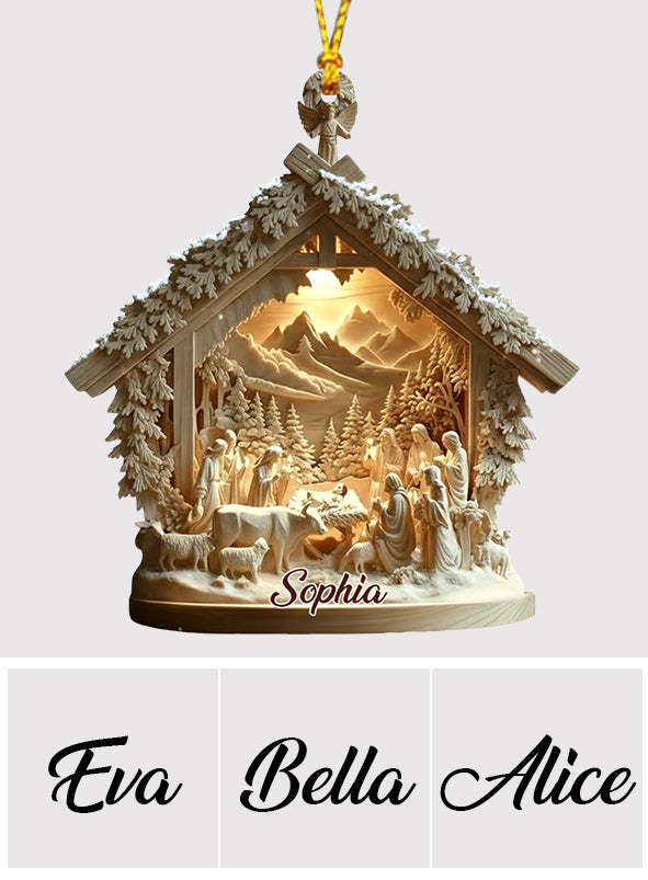 Krippenszene Jesus – Personalisierter christlicher Weihnachtsschmuck