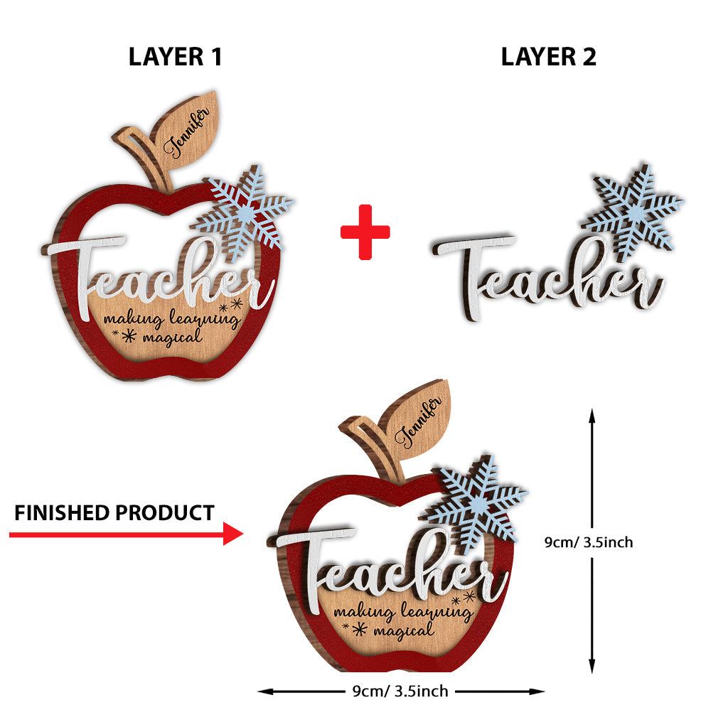 Weihnachtsschmuck für Lehrer – Personalisierter, zweilagiger Holzschmuck für Lehrer