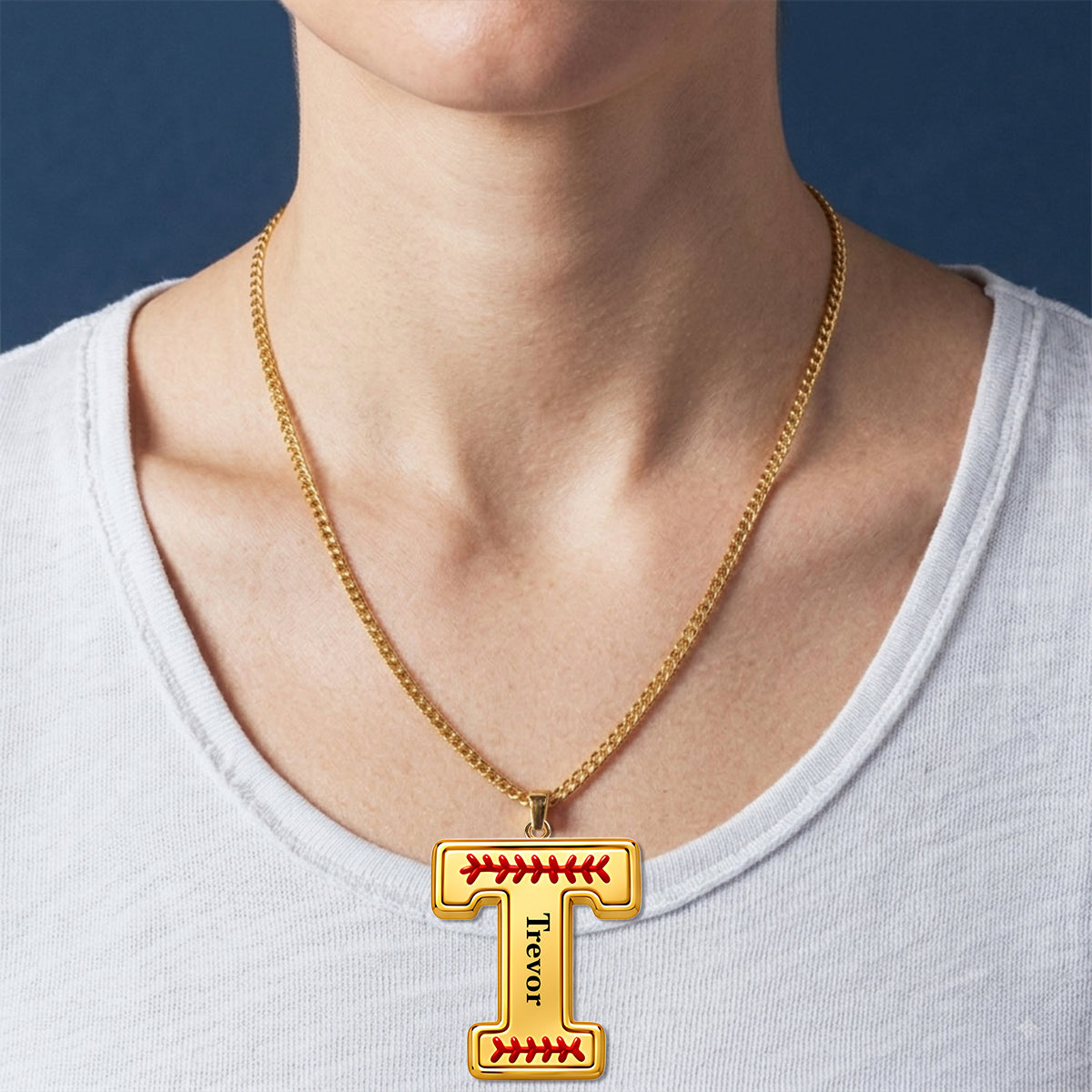 Love Baseball Initials - Personalized Baseball Shaped Metal Pendant Necklace