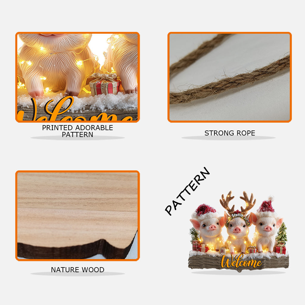 Piglets Christmas - Personalized Pig Lover Custom Shaped Wood Sign