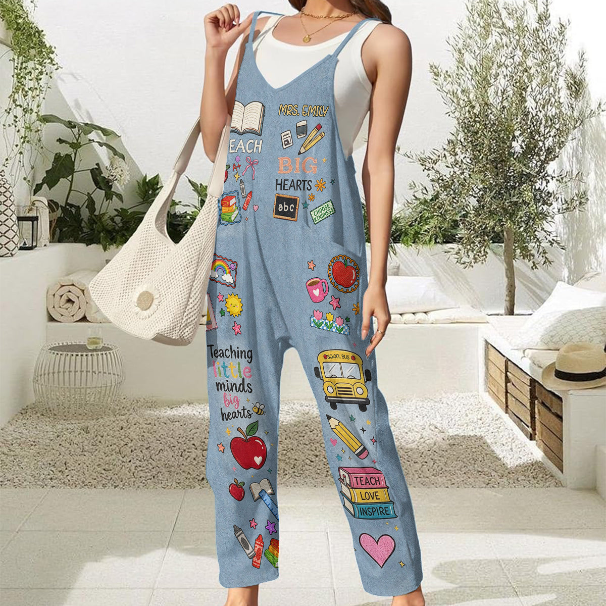 Big Hearts - Personalized Teacher Loose-Fit Overalls/ Rompers
