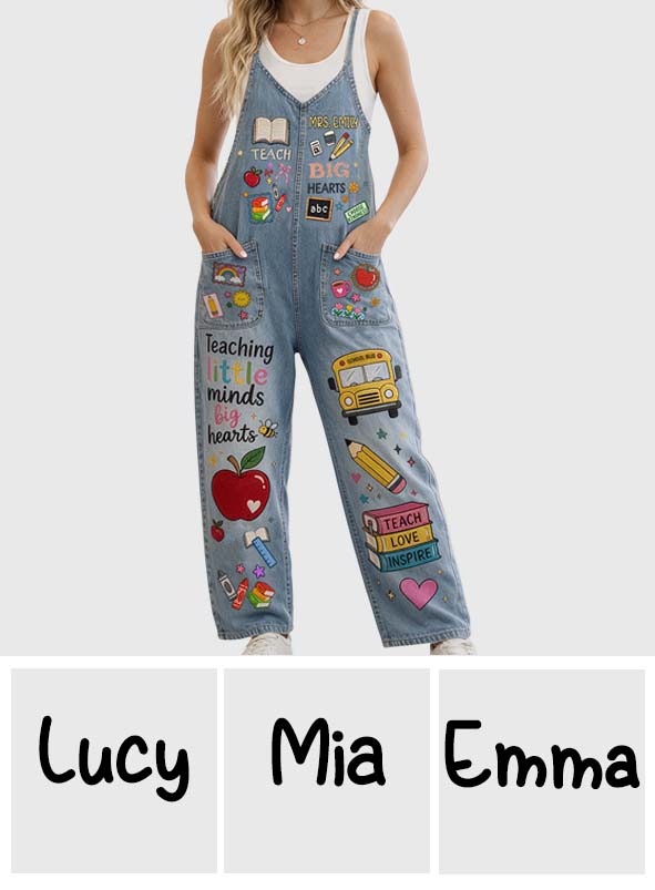 Big Hearts - Personalized Teacher Loose-Fit Overalls/ Rompers