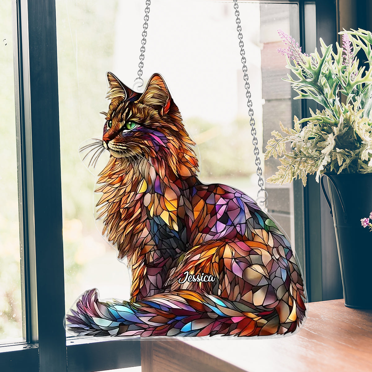 Maine-Coon-Sonnenfänger – Personalisierter Katzen-Fensterhänger