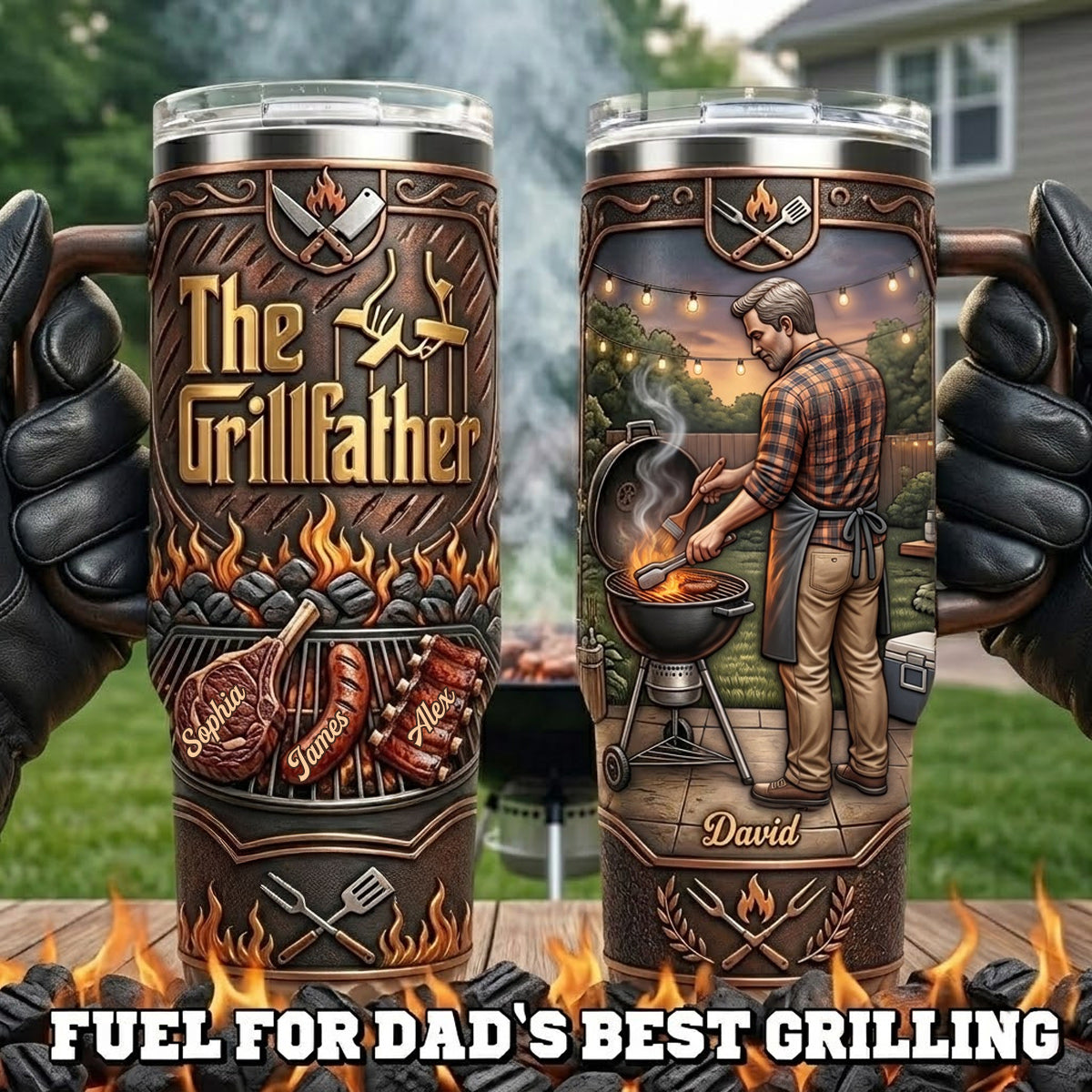 Der Grillvater - Personalisierter Vater-Tumbler mit Griff