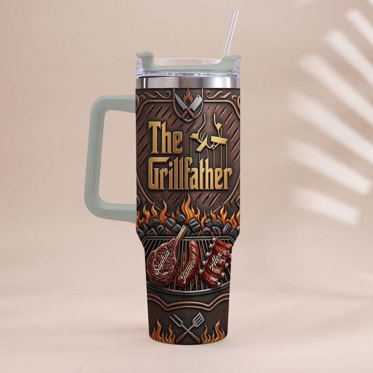 Der Grillvater - Personalisierter Vater-Tumbler mit Griff