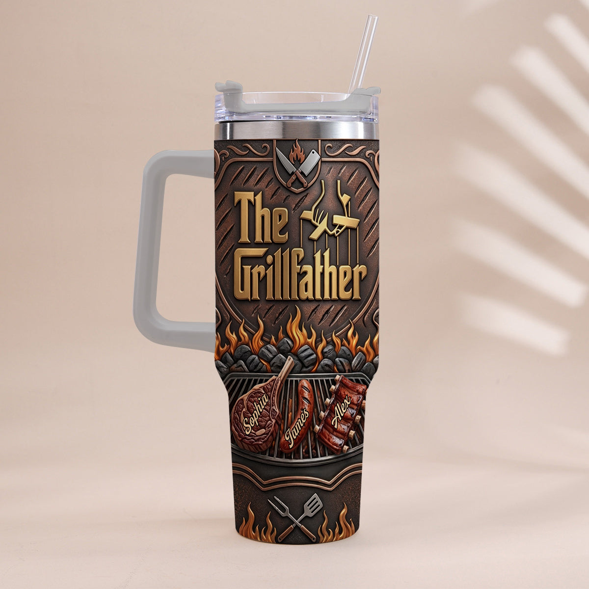 Der Grillvater - Personalisierter Vater-Tumbler mit Griff
