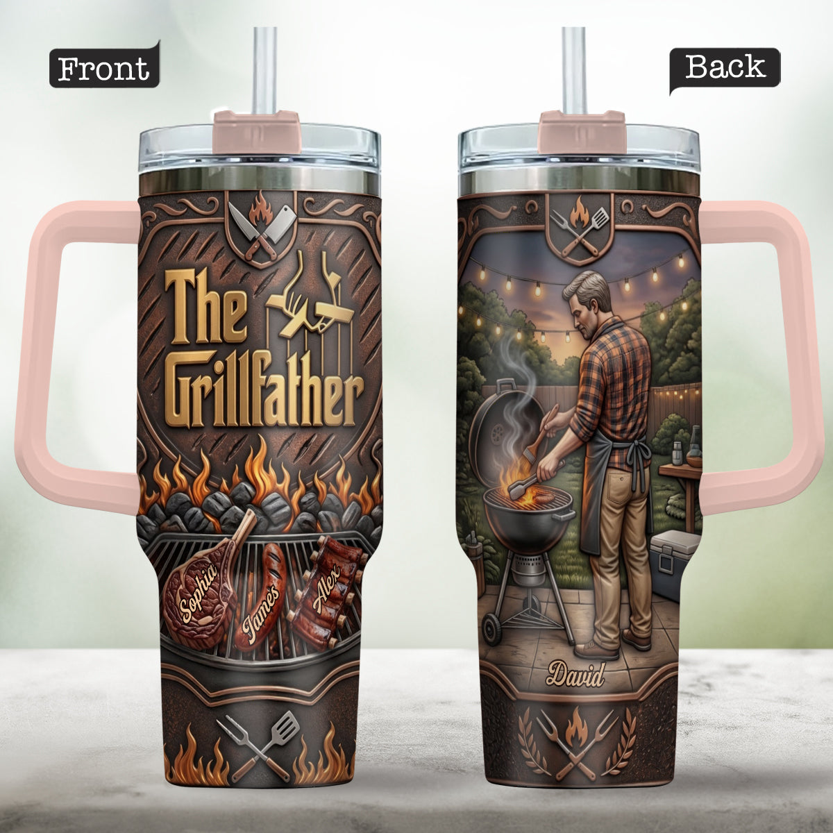 Der Grillvater - Personalisierter Vater-Tumbler mit Griff