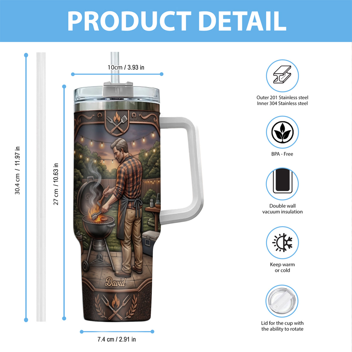 Der Grillvater - Personalisierter Vater-Tumbler mit Griff