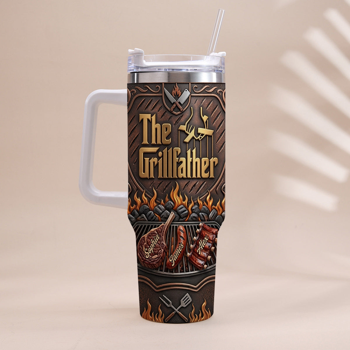 Der Grillvater - Personalisierter Vater-Tumbler mit Griff