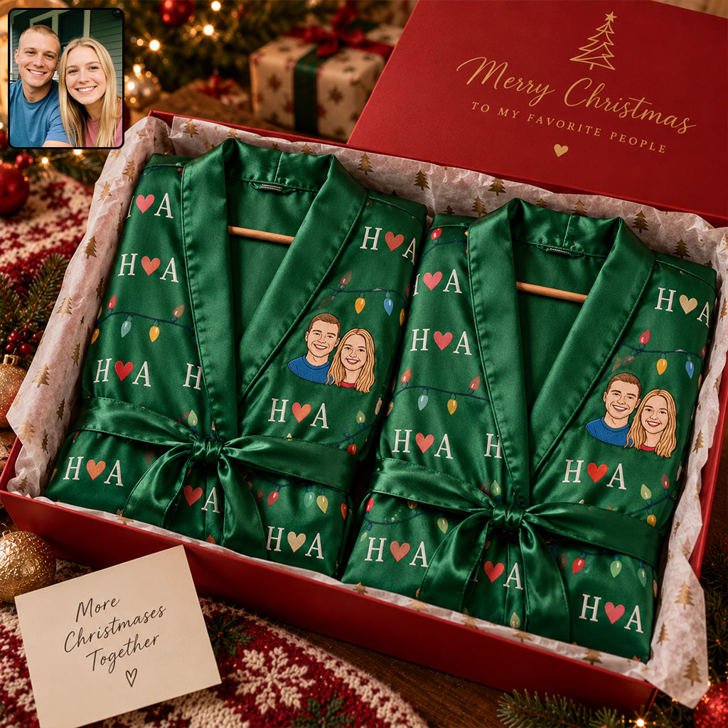 You, Me & Christmas Lights - Personalized Couple Satin Robe