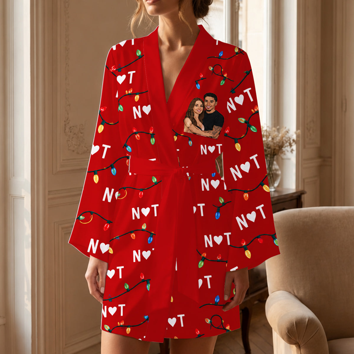 You, Me & Christmas Lights - Personalized Couple Satin Robe