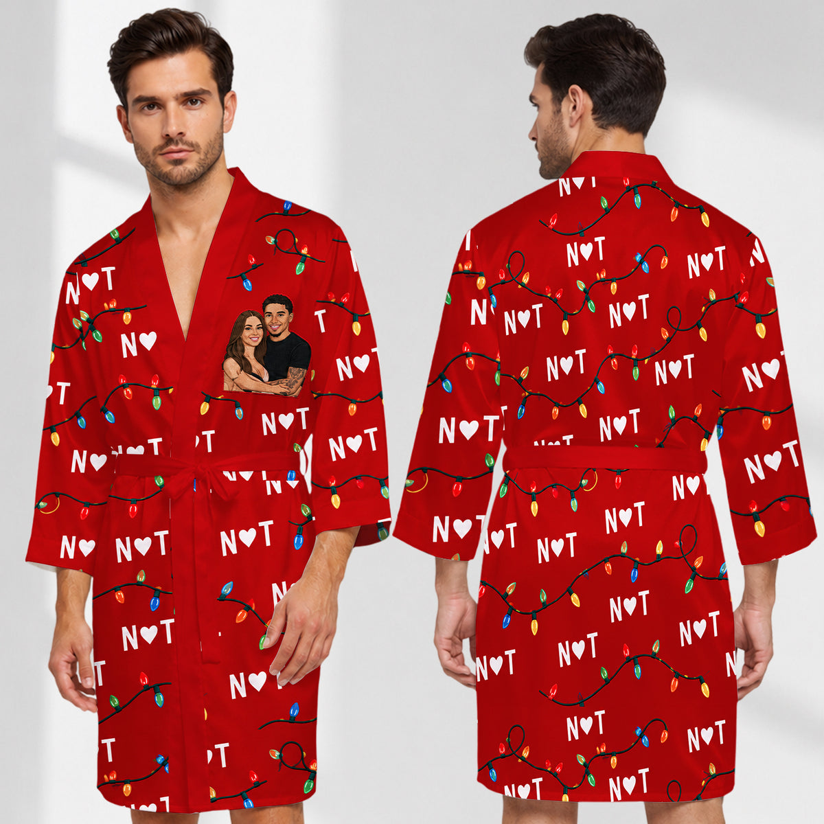 You, Me & Christmas Lights - Personalized Couple Satin Robe