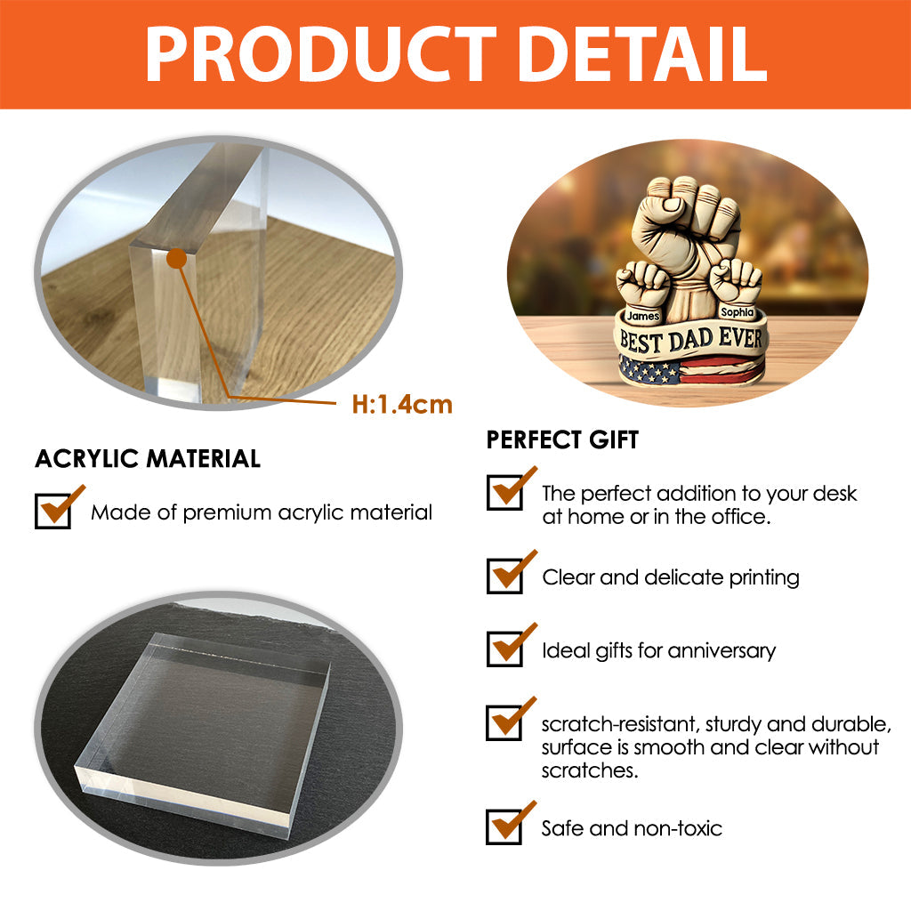 Papa und Kinderhände – Personalisierte Acrylplakette in individueller Form für den Vater