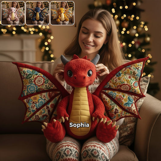 Drachen-Steppdecke – Personalisiertes Kissen in Drachenform aus Kunstfell