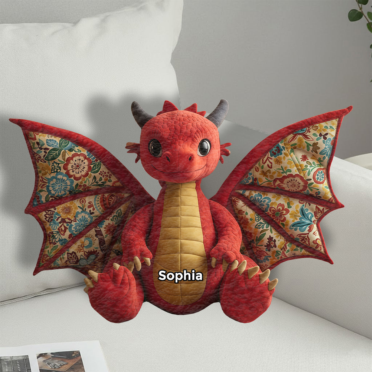 Drachen-Steppdecke – Personalisiertes Kissen in Drachenform aus Kunstfell