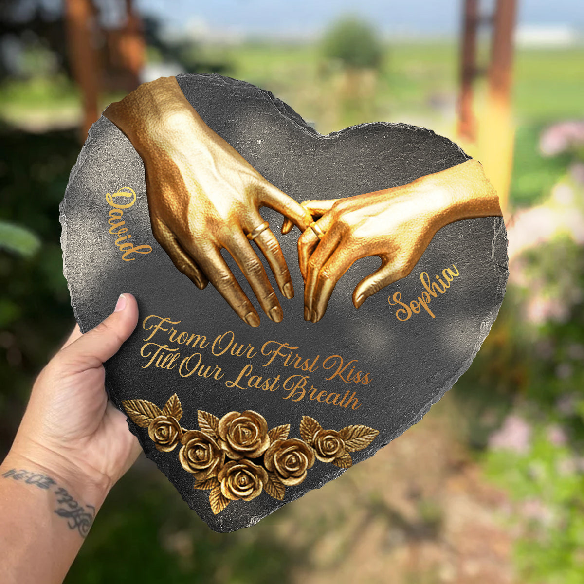 From Our First Kiss Till Our Last Breath - Personalized Couple Heart Shaped Stone