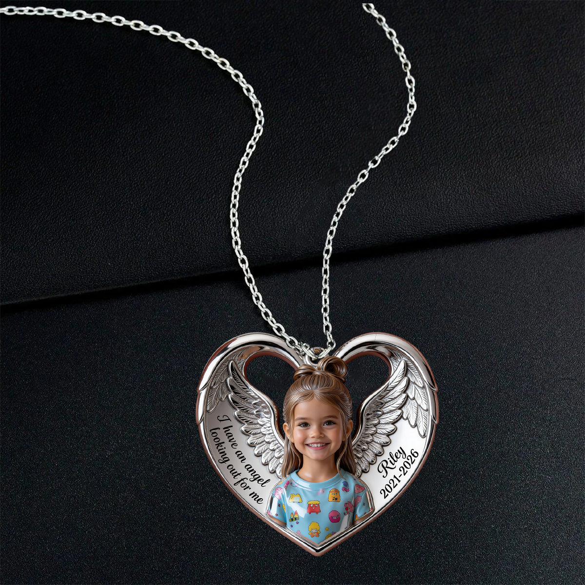 I Have An Angel Looking Out For Me - Personalized Memorial Shaped Metal Pendant Necklace