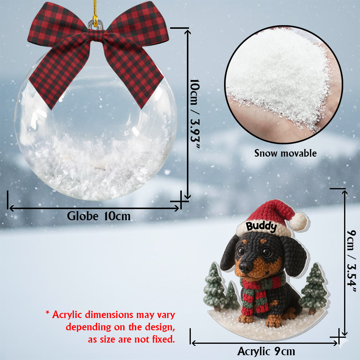Weihnachtstier – Personalisierte Schneekugel mit Hund und Schleife