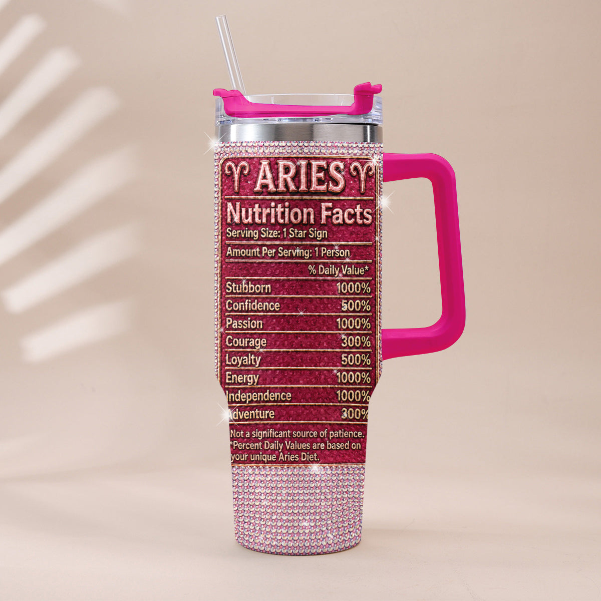 Zodiac Sign Nutrition Facts - Personalized Horoscope Rhinestone Tumbler With Handle