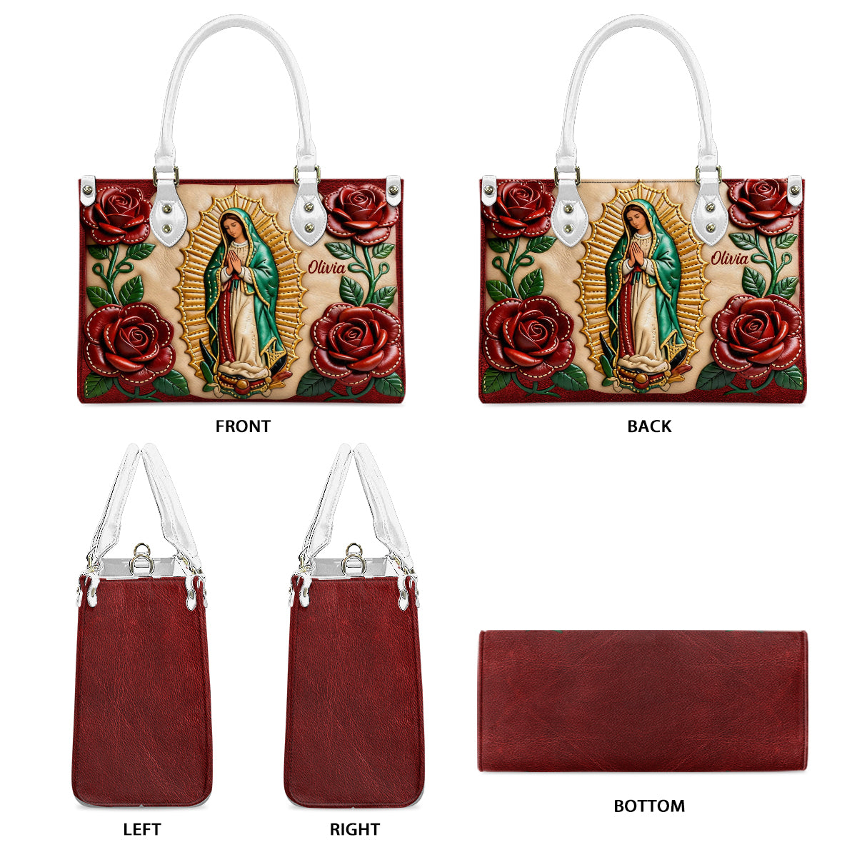Unsere Liebe Frau von Guadalupe – Personalisierte christliche Lederhandtasche