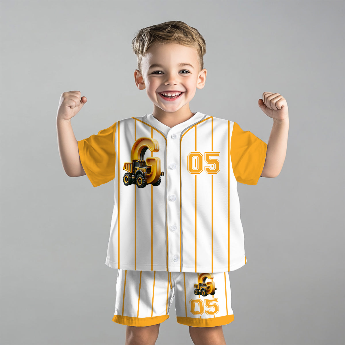 Cute Truck Alphabet Set For Kid - Personalized Kid Jersey Shirt & Shorts