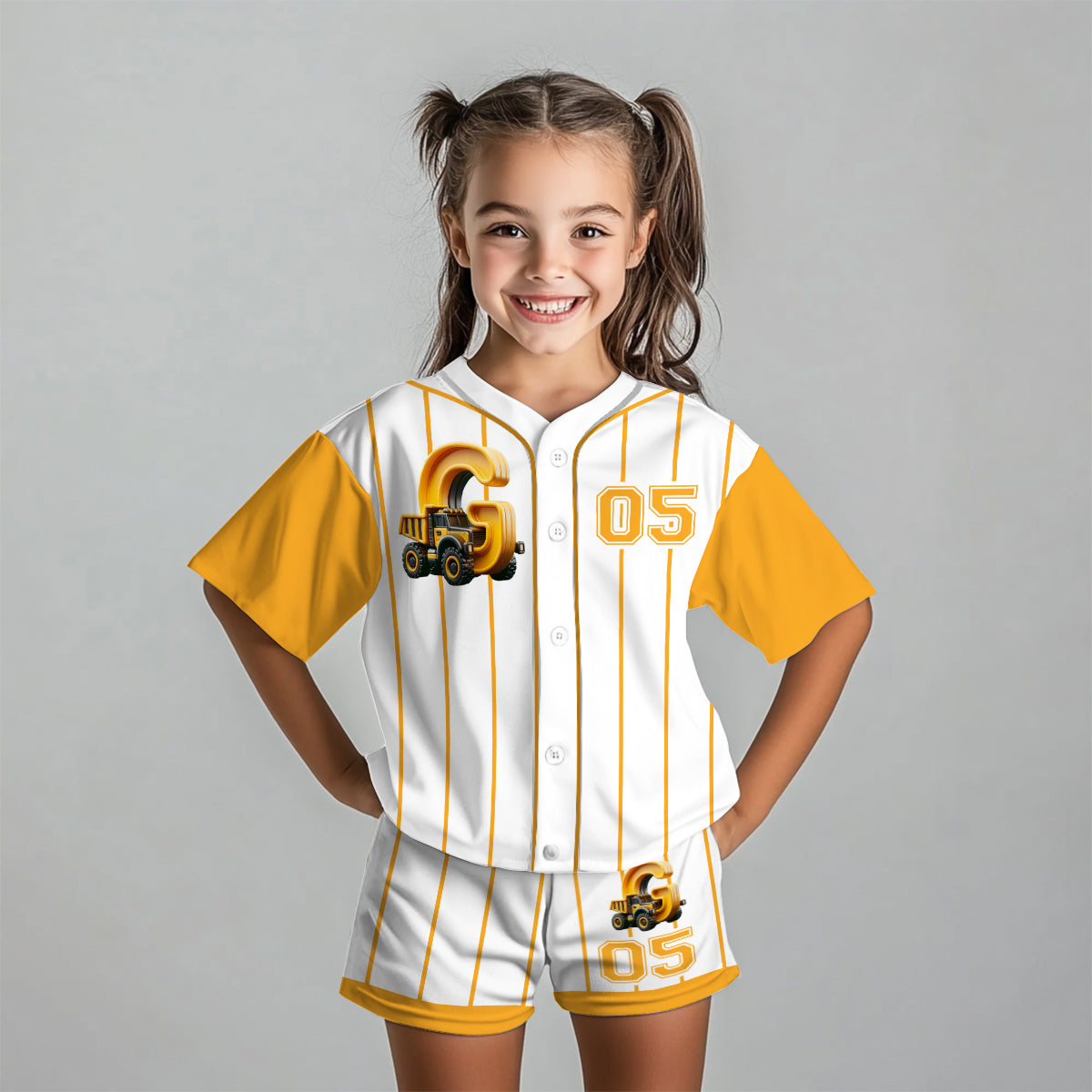 Cute Truck Alphabet Set For Kid - Personalized Kid Jersey Shirt & Shorts