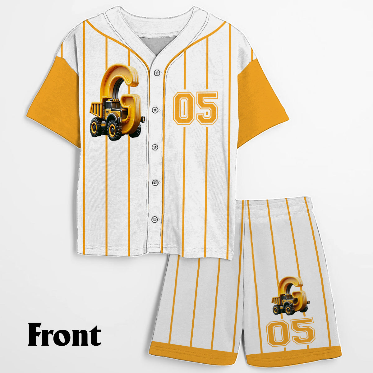 Cute Truck Alphabet Set For Kid - Personalized Kid Jersey Shirt & Shorts