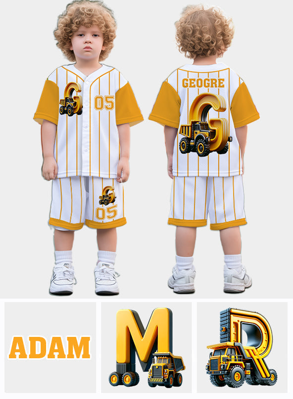 Cute Truck Alphabet Set For Kid - Personalized Kid Jersey Shirt & Shorts