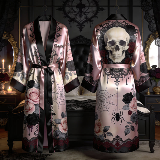 Sull Roses - Personalized Skull Satin Robe