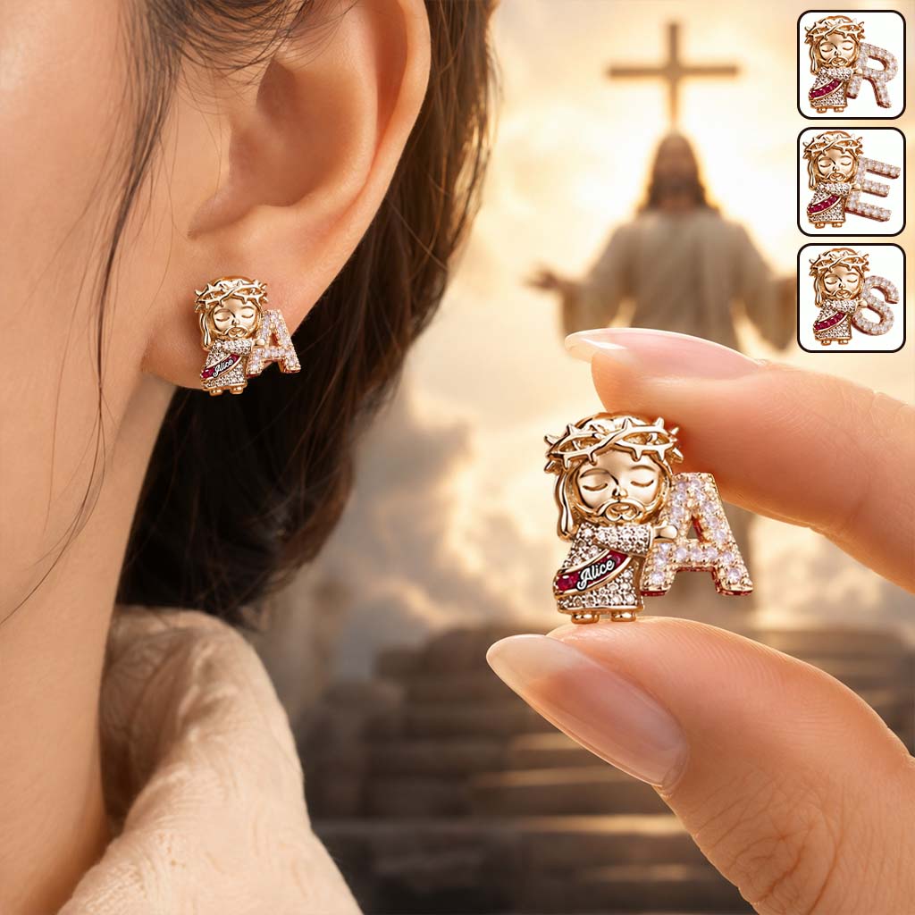 God & Letter - Personalized Christian Stud Earrings