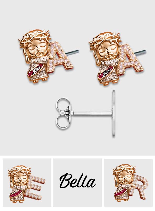 God & Letter - Personalized Christian Stud Earrings
