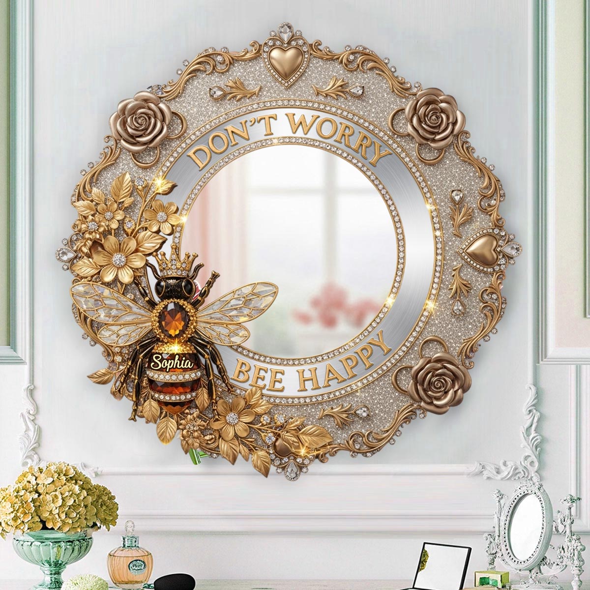 Bee Happy - Personalized Bee Wall Hanging Mirror