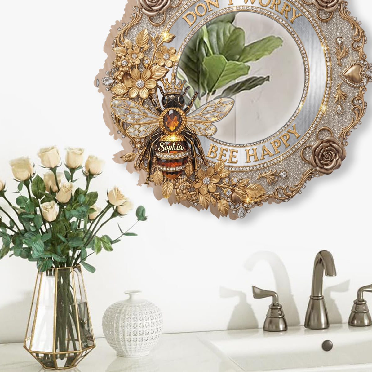 Bee Happy - Personalized Bee Wall Hanging Mirror