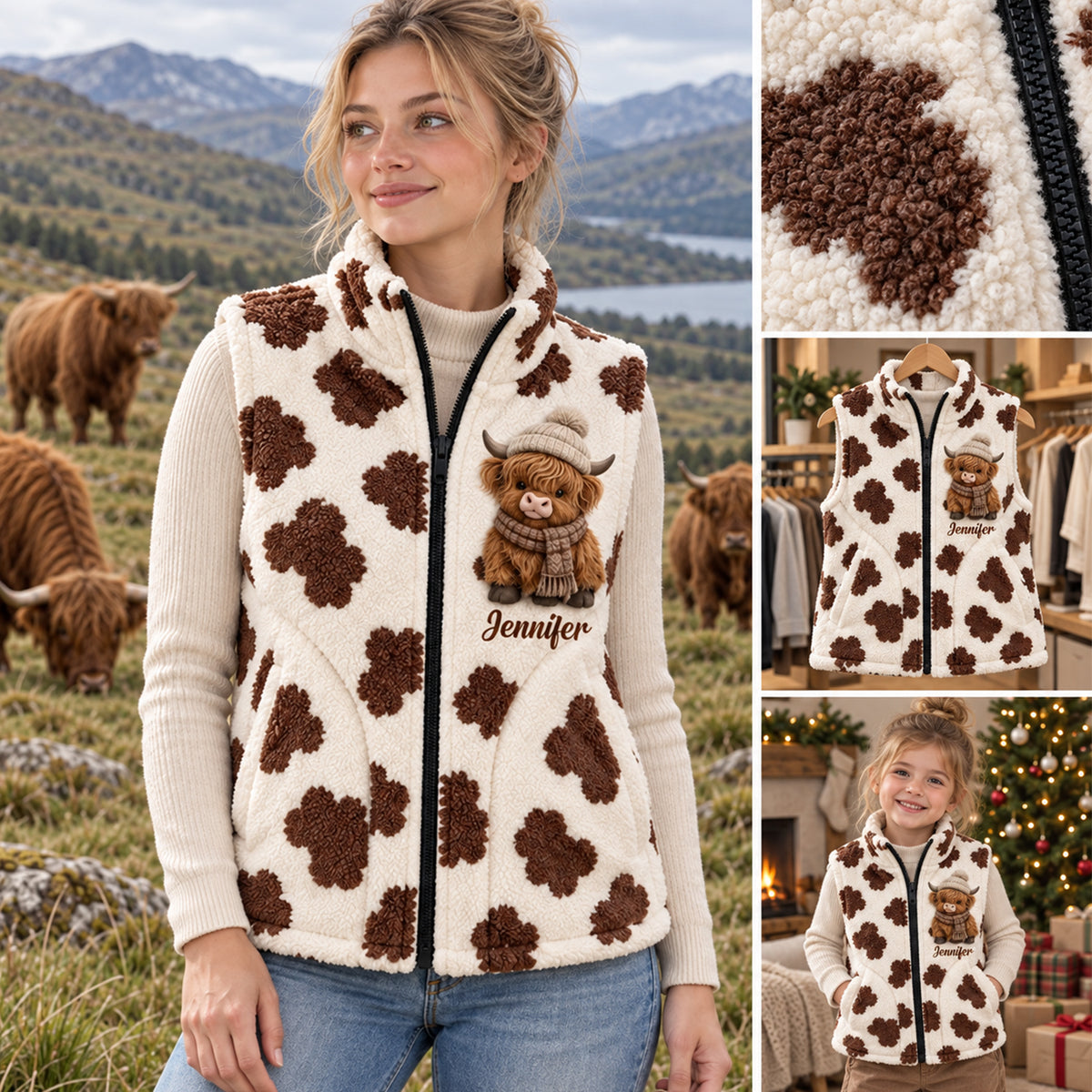 Love Highland Cow - Personalized Highland Cow Flannel Fleece Vest