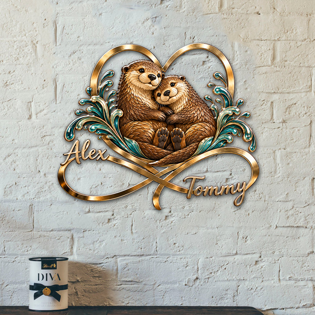 Cute Otter Couple Bedroom Decor - Personalized Otter 3D Printed Cut Metal Sign