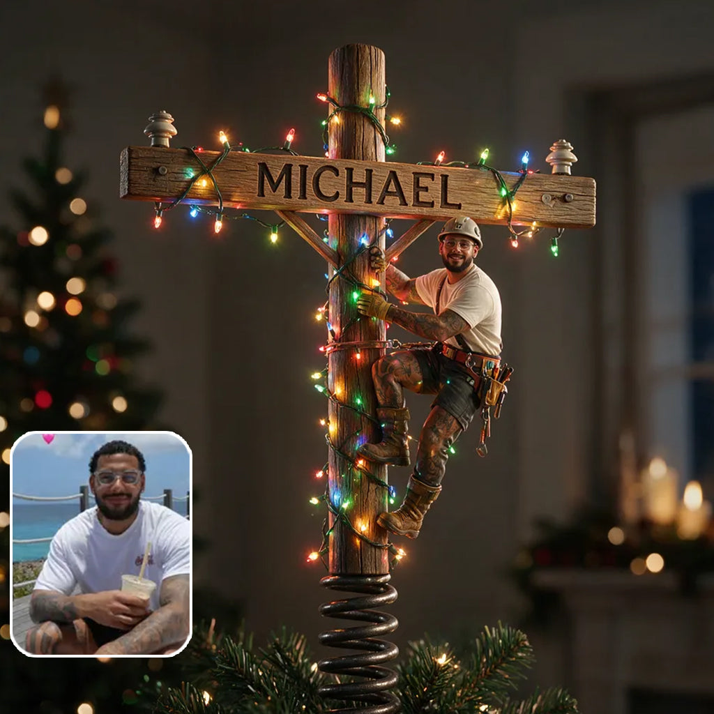Light Up The Christmas - Personalized Lineman LED Light Tree Topper
