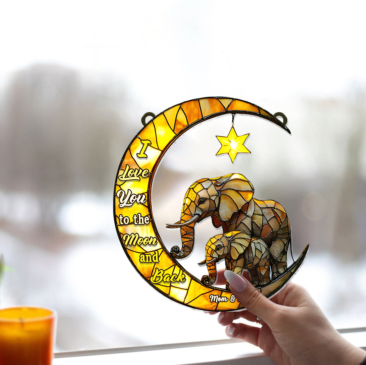 Ich liebe dich bis zum Mond und zurück – Personalisierter Fensterhänger für Mutter 