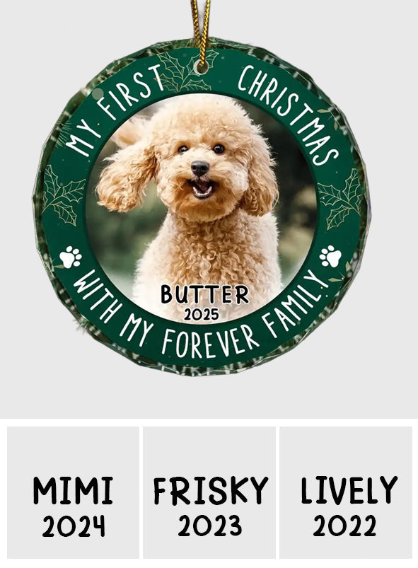 Mein erstes Weihnachten – Personalisierter runder Glasanhänger in Hundeform