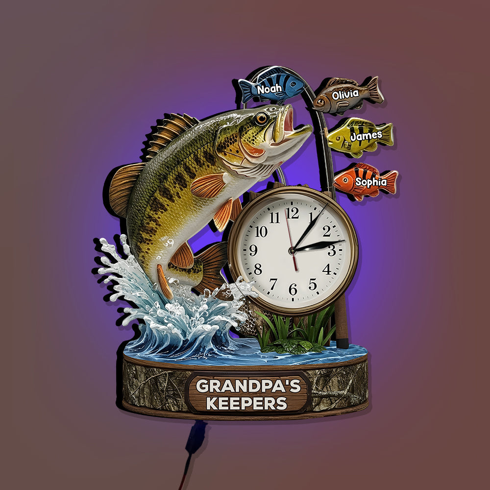 Dad's Best Catch - Personalized Fishing LED Light Wall Clock
