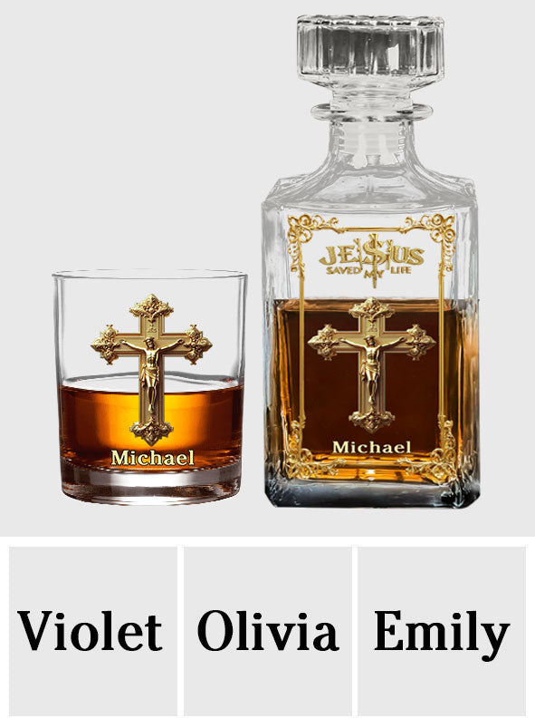 Jesus Saved My Life - Personalized Christian Whiskey Decanter Set