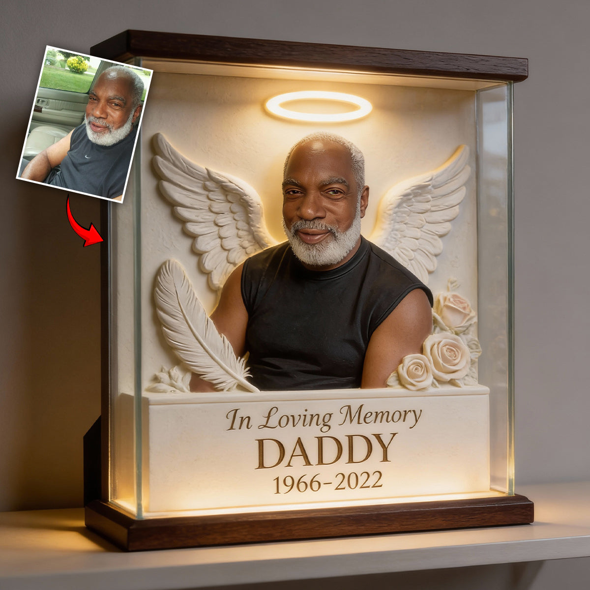 In Loving Memory - Personalized Memorial Wooden Frame LED Light