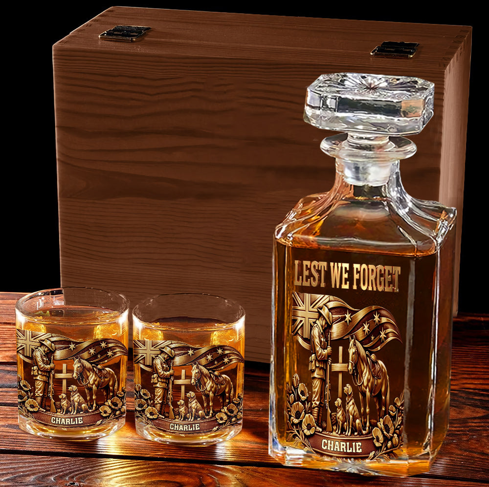 Lest We Forget, Anzac Day - Personalized Veteran Whiskey Decanter Set