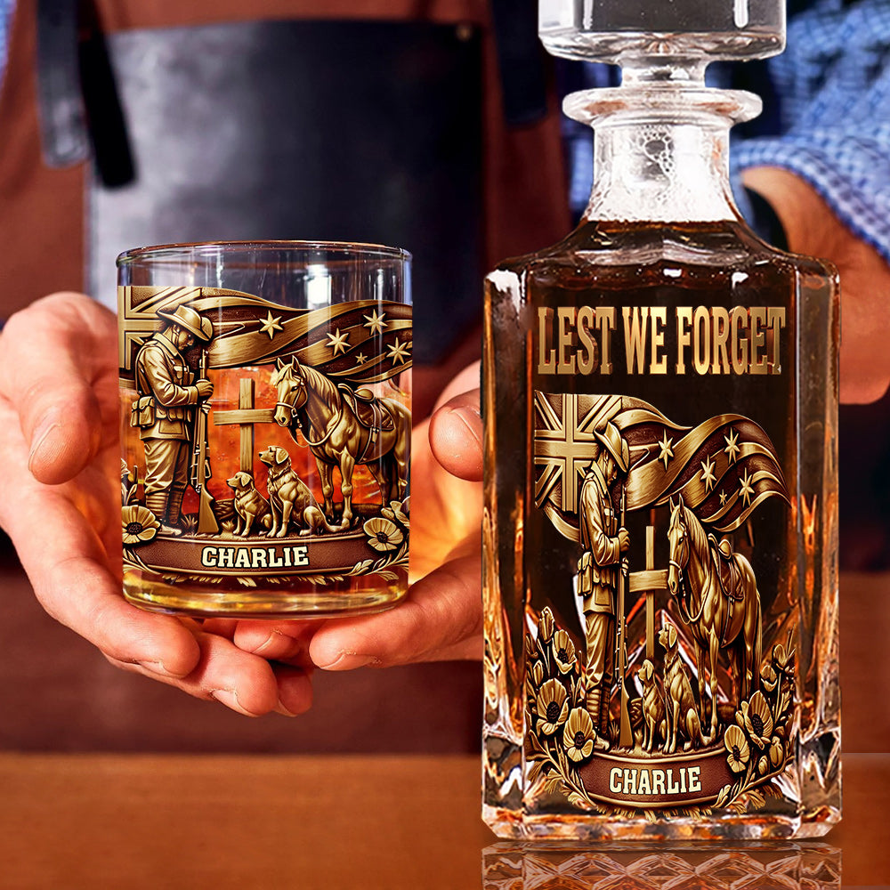 Lest We Forget, Anzac Day - Personalized Veteran Whiskey Decanter Set