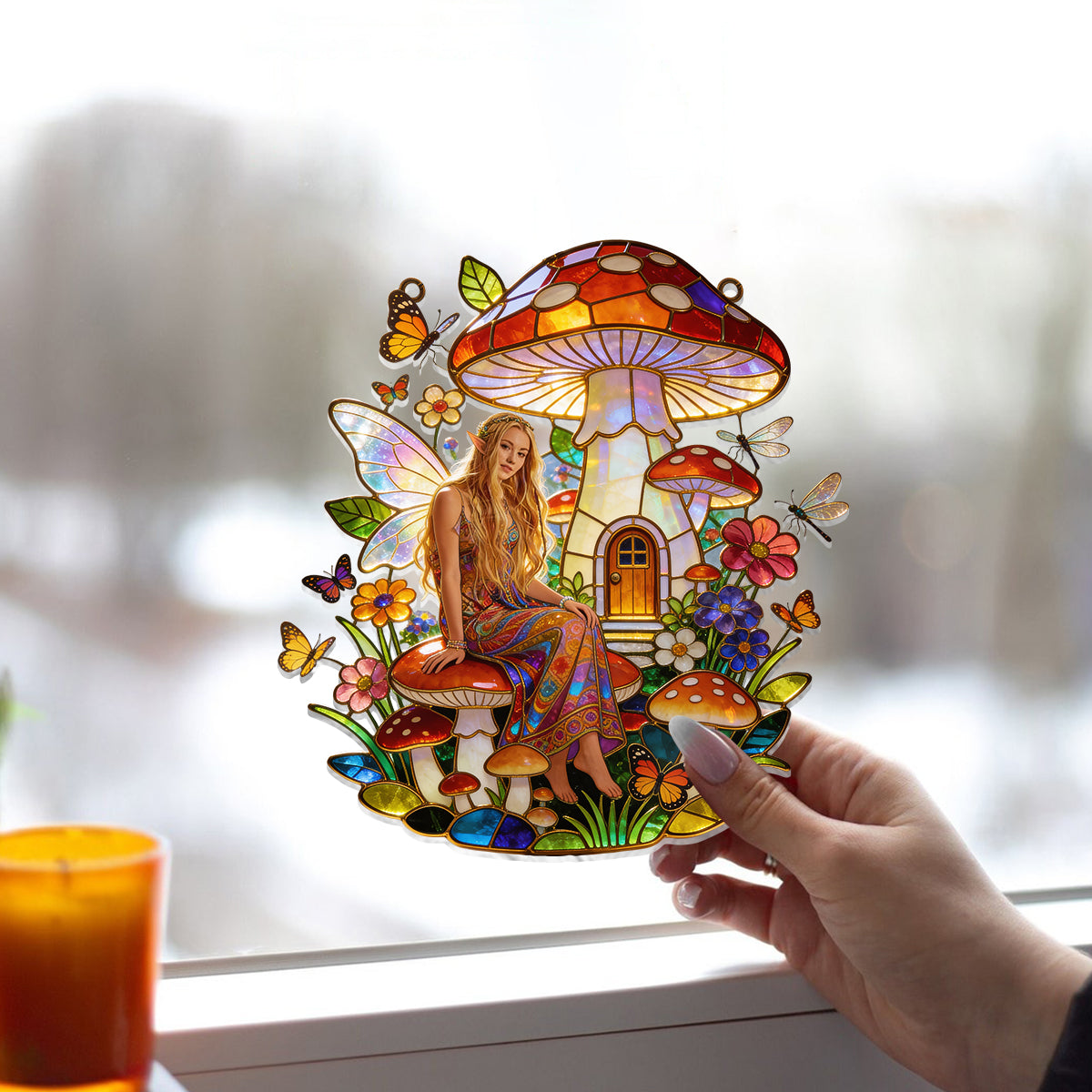 Mushroom Hippie Style - Personalized Mushroom Window Hanging Suncatcher Ornament