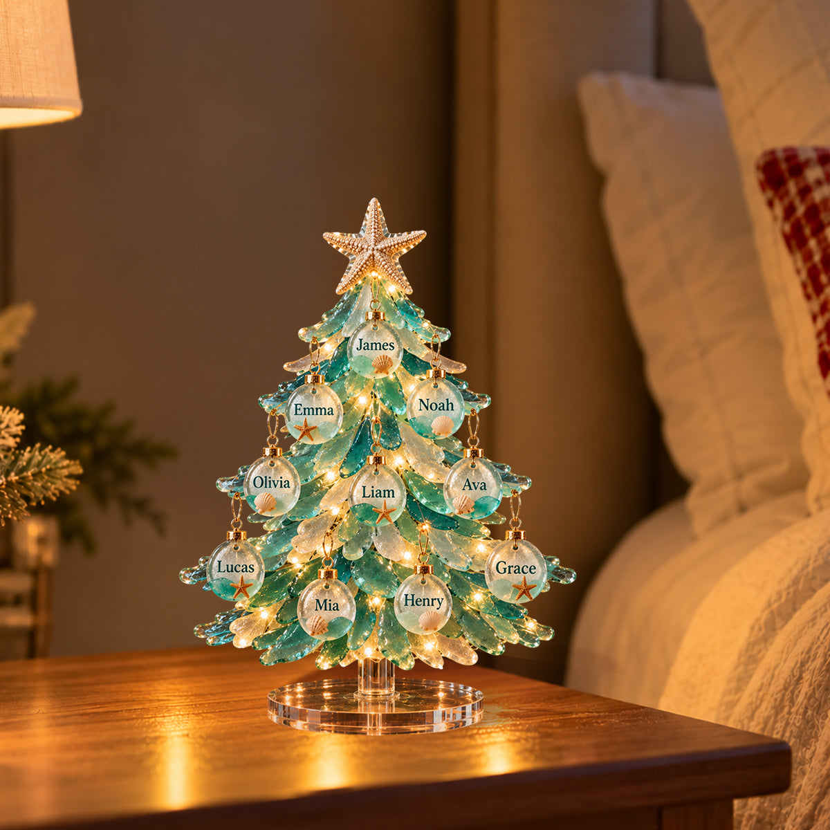 Sea Glass Christmas - Personalized Family Light Up Standee With Charms