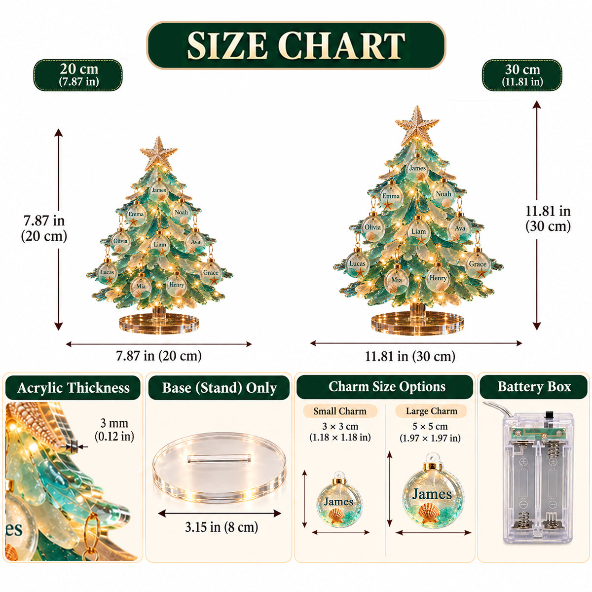 Sea Glass Christmas - Personalized Family Light Up Standee With Charms