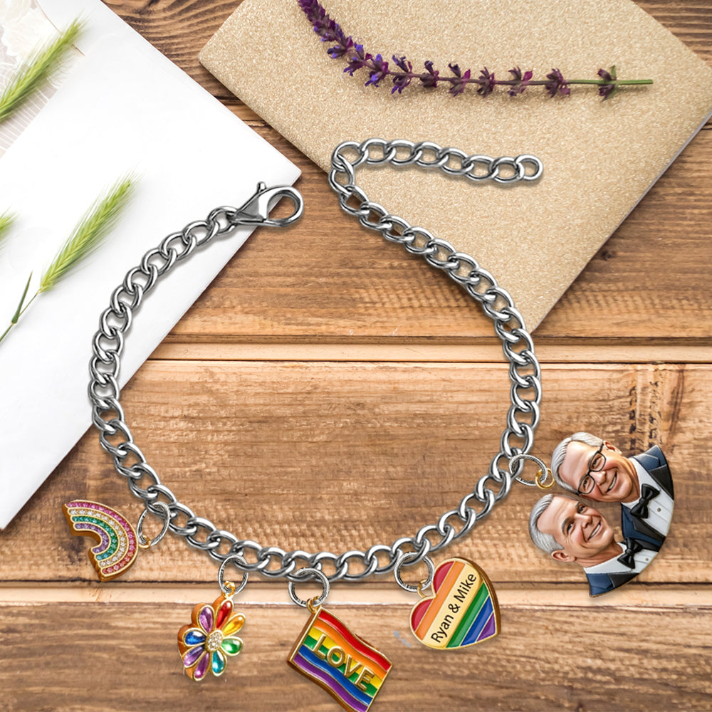 Liebe ist Liebe - Personalisierbares LGBT Unterstützungsarmband mit Charms