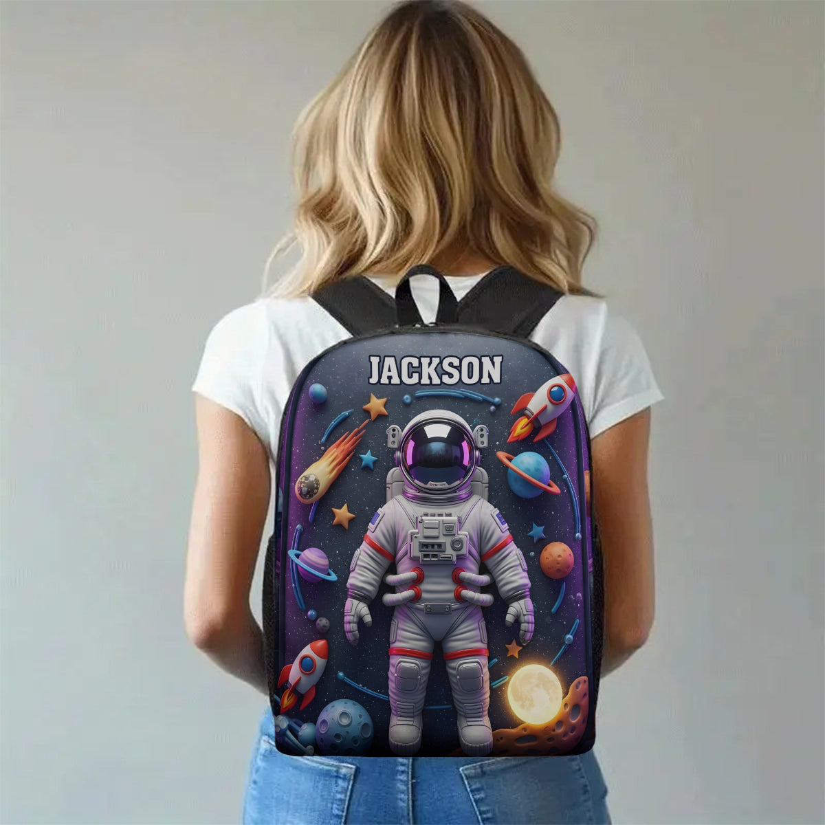 Astronaut und Weltraum – Personalisierter multifunktionaler Kinderrucksack