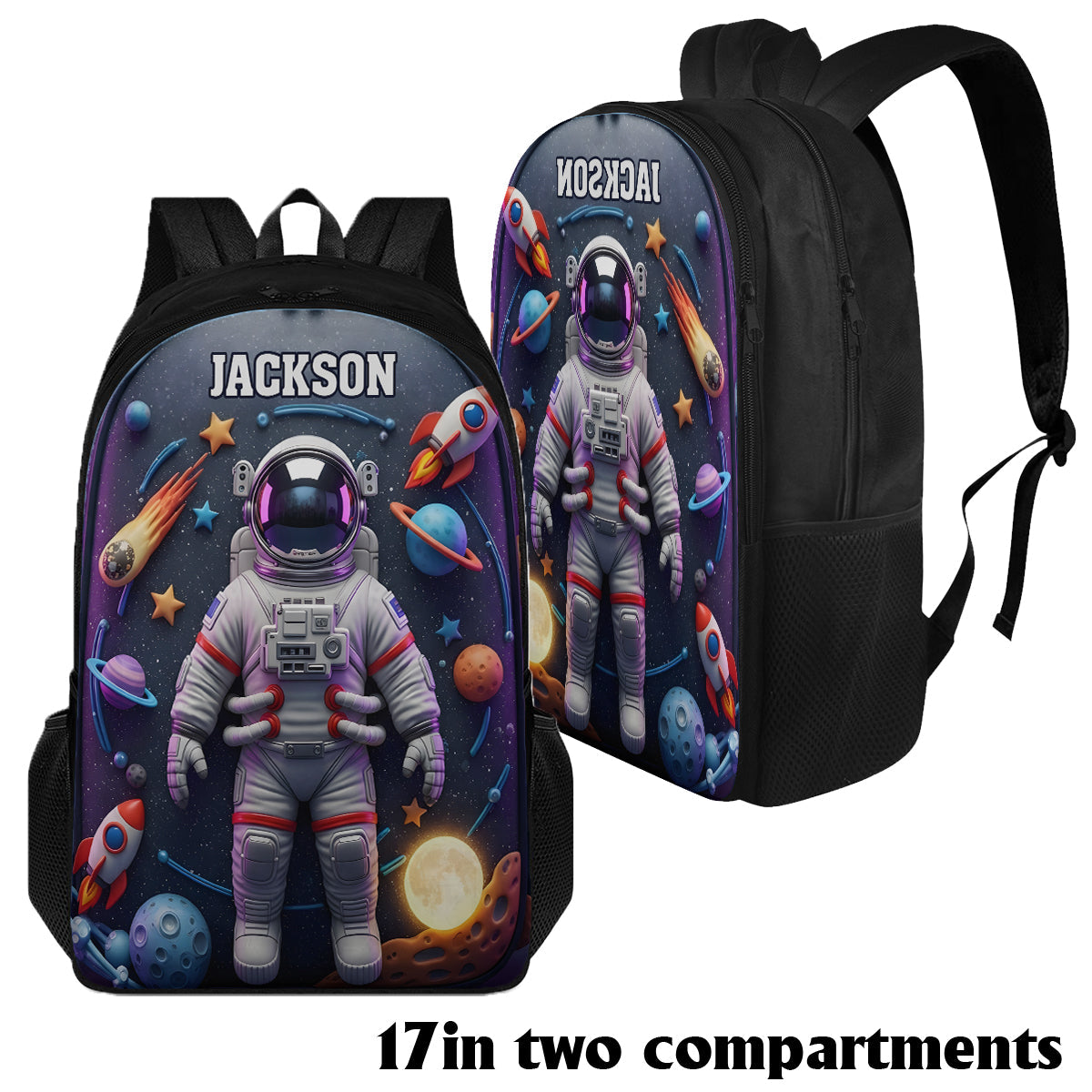 Astronaut und Weltraum – Personalisierter multifunktionaler Kinderrucksack