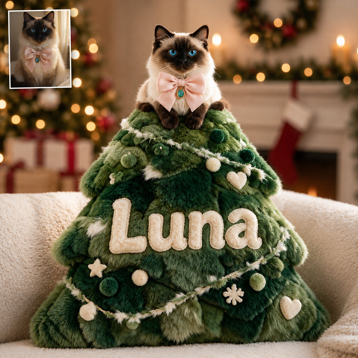 Meowy Christmas - Personalized Cat Premium Faux Fur Pillow